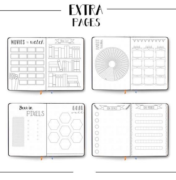 Journal pages - dot grid - bullet planner pages - printable - starter  journal - template - savings jar - weekly spread - calendar - etsy