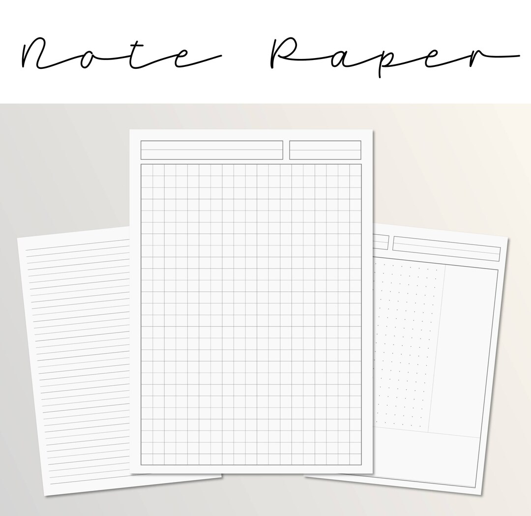 Note Paper Template - Lecture Note Paper - Dotted Grid - Lined Paper - Etsy