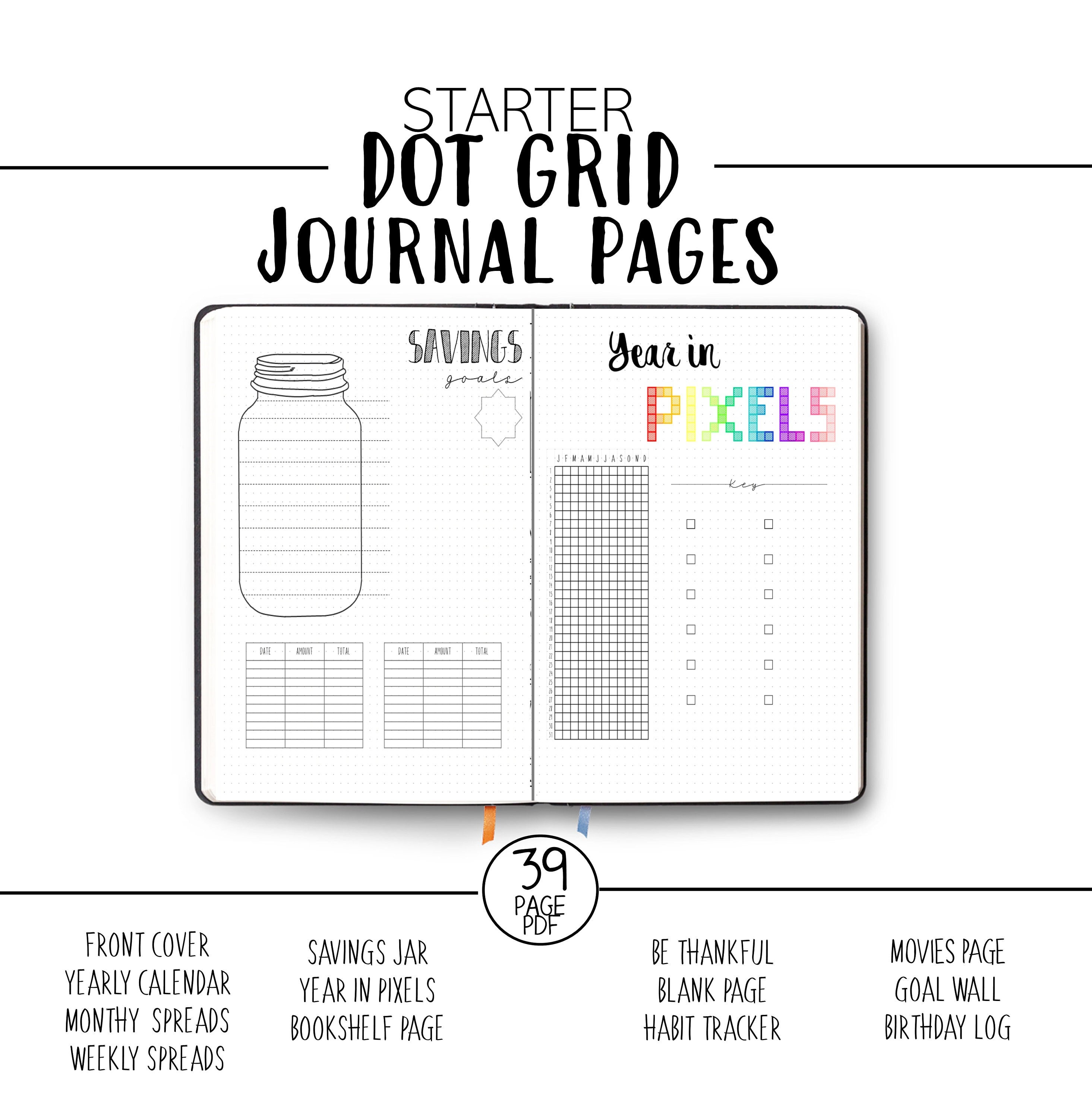 Premade Bullet Style Journal 2024 A5 Dot Grid Journal 224 Hand Drawn Pages  12 Original Themes, Yearly Set up FREE Washi Tape 