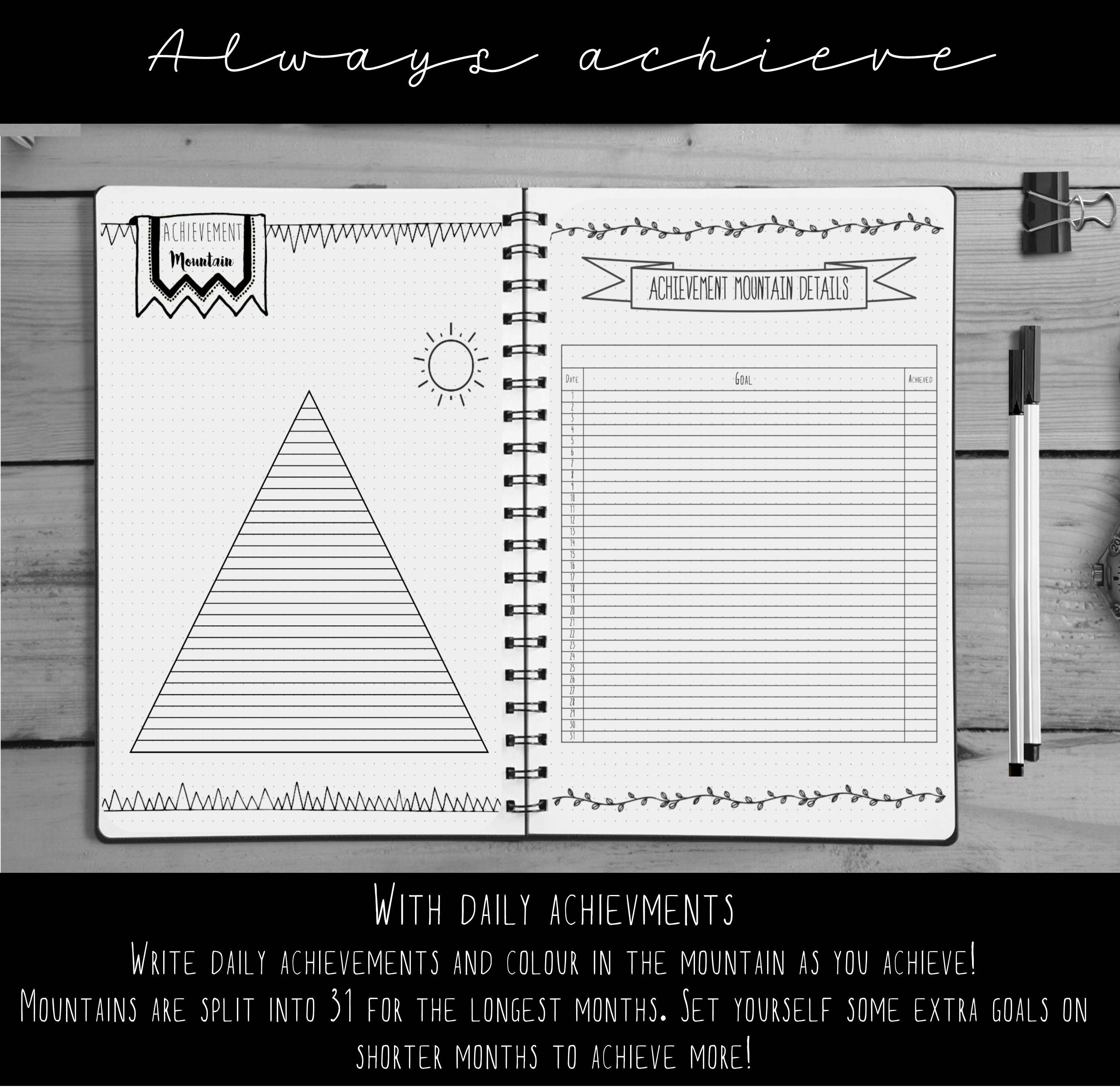 Bullet Journal Pages Goals Achievements Printable Etsy