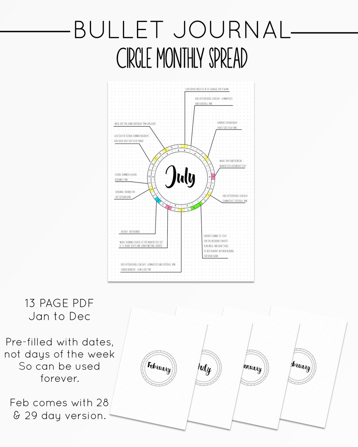 Bullet Journal Circle Monthly Template Round Monthly Spread Etsy France
