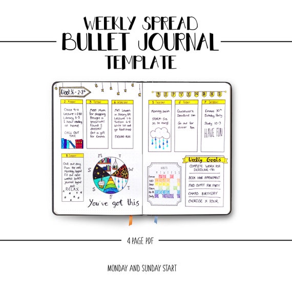 Bullet Magazine Weekly Distribute Template - BUJO Printable Planner image about Weekly Journal Template identify Bullet Magazine Weekly Unfold Template - BUJO Printable Planner