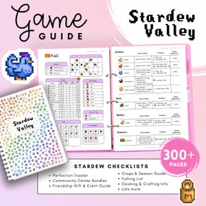 Stardew Valley Planer (PDF) | Gemütlicher 300-seitiger Spielleitfaden | Perfektions-Tracker, Dorfbewohner-Geschenke-Guide, Angelpflanzen | Druckbarer Spielplaner