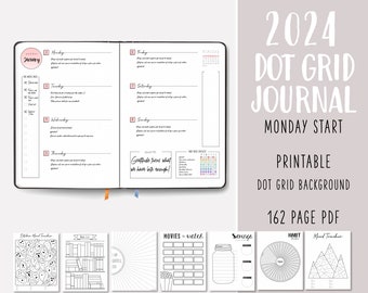 2024 Bullet Planner Journal | Montag Start | Dot Grid | Druckbar | Herunterladen