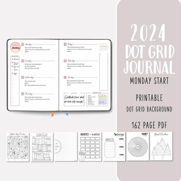 2024 Bullet Planner Journal | Monday Start | Dot Grid | Printable | Download