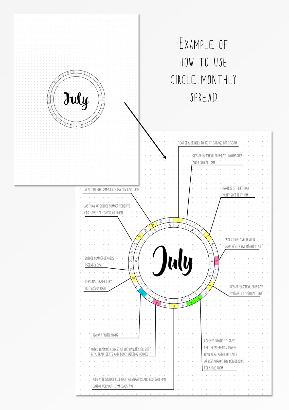 Bullet Journal Circle Monthly Template Round Monthly Spread Etsy France