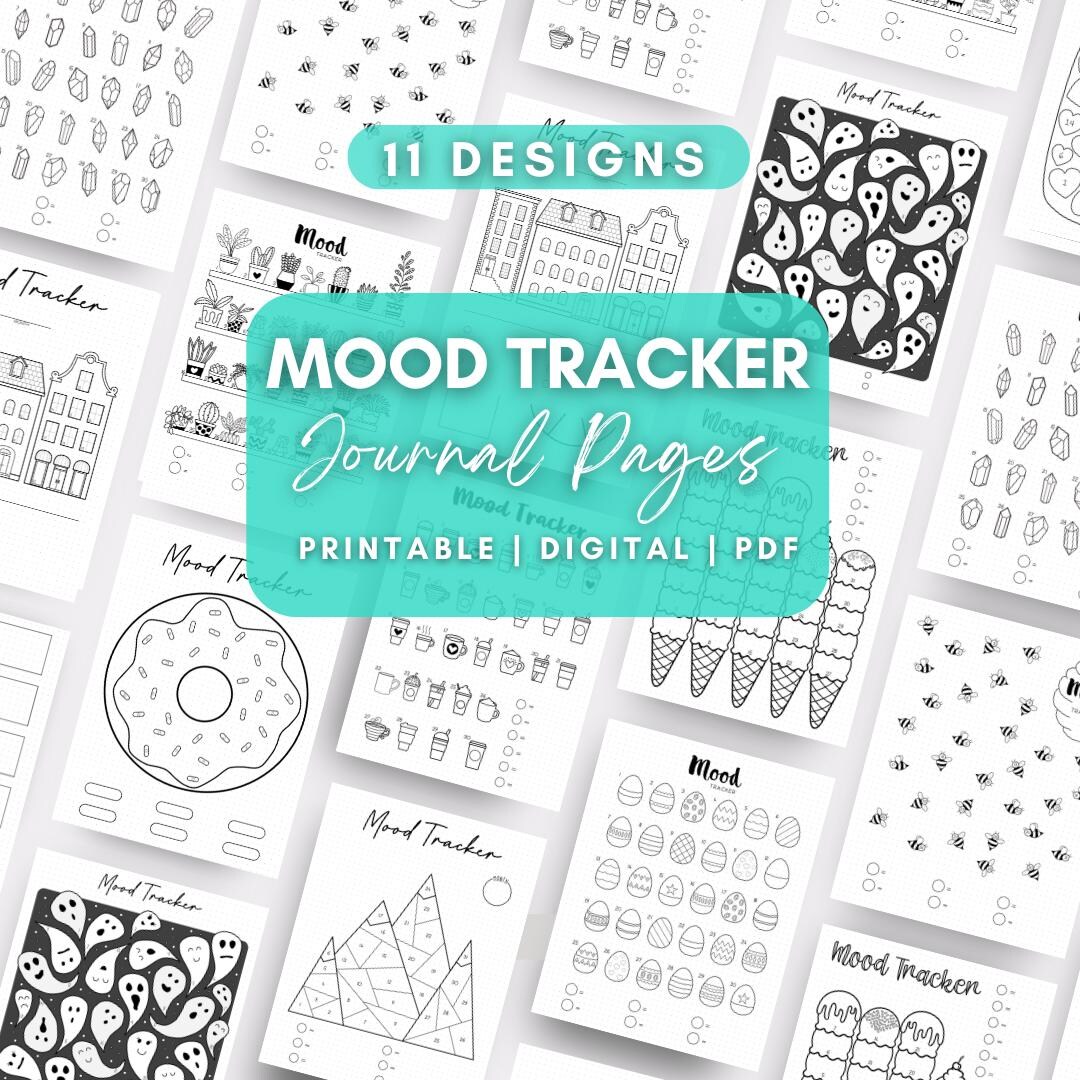 Mood Tracker | Bullet Planner Journal Pages Printable Digital Dot Grid ...