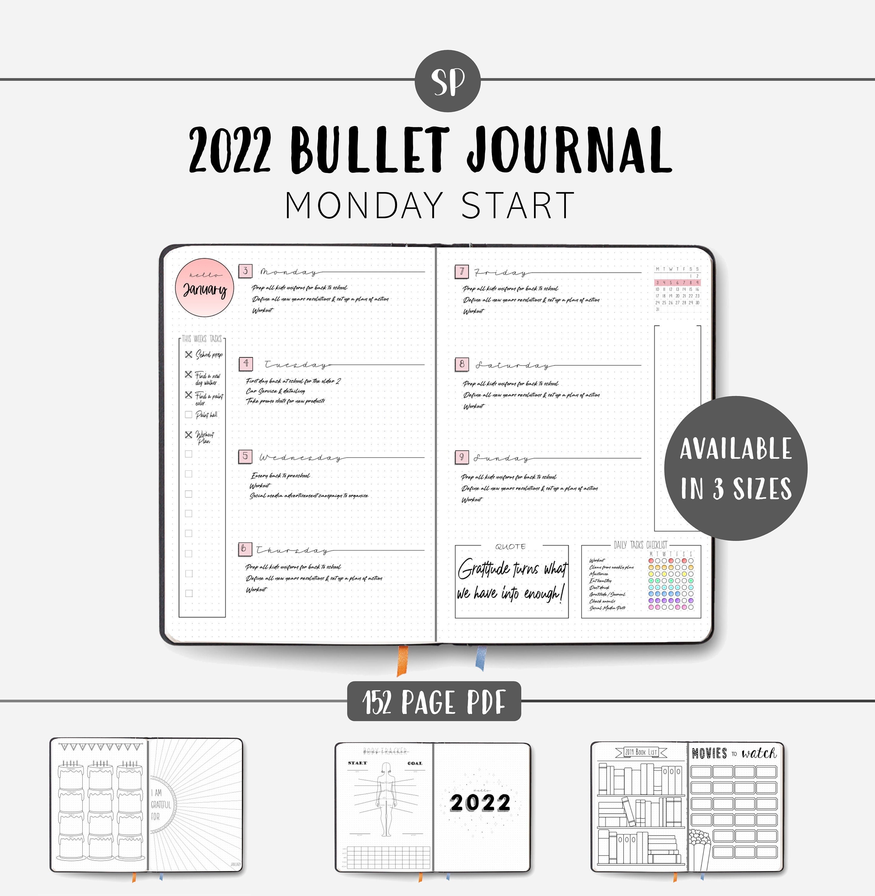 2022 Bullet Journal 2022 Planner Printable Monday Start | Etsy