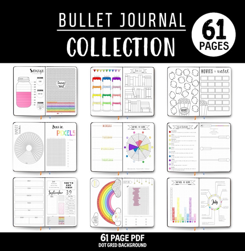 Bullet Journal - Printable Page Collection - Hand Drawn Style - Bundle - Printable Templates - BUJO - Dotted Grid 