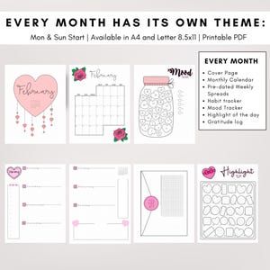 2026 Bullet Planner Journal Monthly Themed Color Version | Dot Grid | Printable | Monday Sunday Start | Download Template Digital Printable image 10