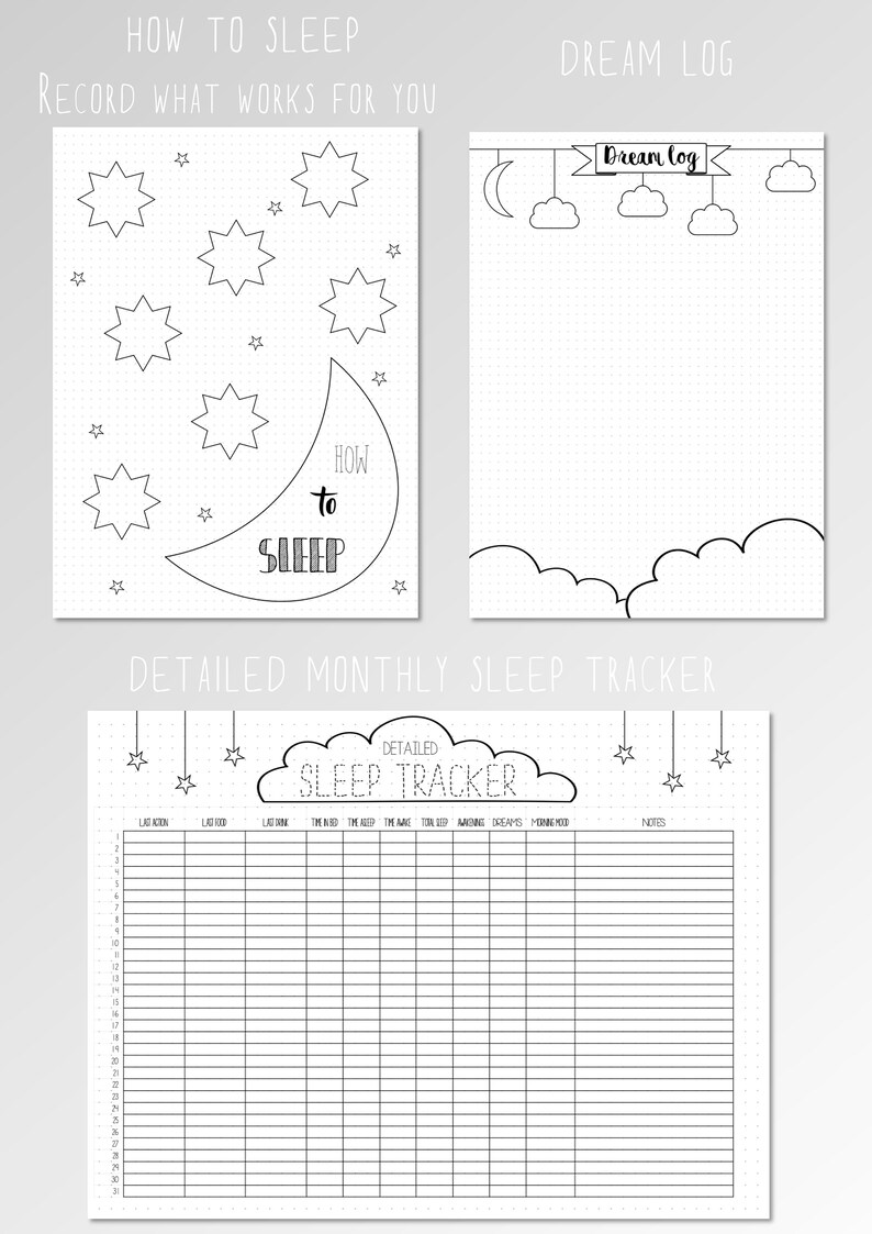 Bullet Journal Sleep Log Dream Tracker BUJO Template Printable | Etsy