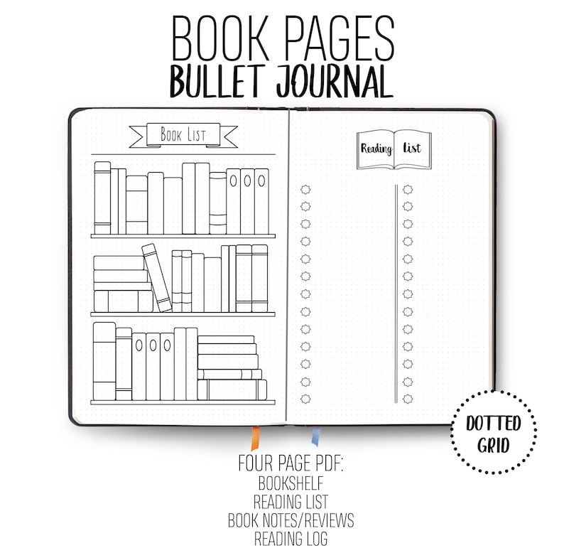 Bullet Journal Bookshelf Books Reading Printable Etsy