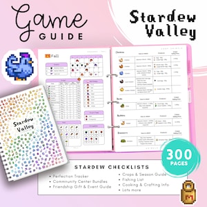 Stardew Valley Planner PDF | 300-sidig spelguide för mysigare | Perfection Tracker, presentguide för bybor, fiskegrödor | Utskrivbar spelorganisatör