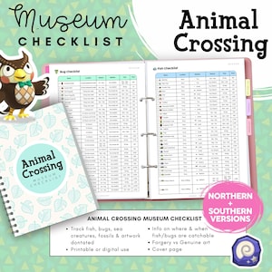 Lista completa de verificación del museo de ACNH / Listas imprimibles de insectos, peces, criaturas marinas, fósiles y arte / Cruce del Norte y del Sur / Descarga digital de animales