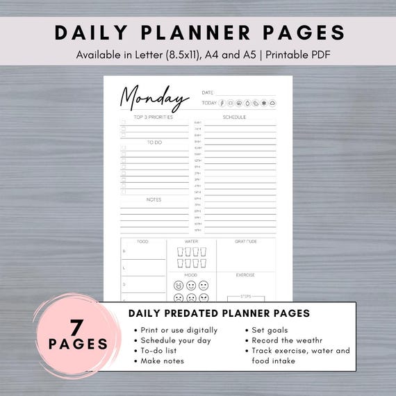 Daily Planner - Weekly Planner - 2025 Planner - Hourly planner Schedule - Printable Template Planner Pages