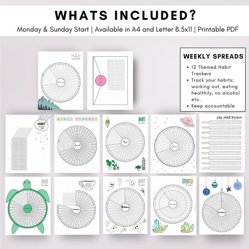2026 Bullet Planner Journal Monthly Themed Color Version | Dot Grid | Printable | Monday Sunday Start | Download Template Digital Printable image 7