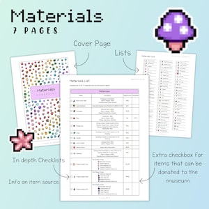 Peut inclure: Un t&eacute;l&eacute;chargement num&eacute;rique comprenant une liste de contr&ocirc;le des mat&eacute;riaux et une liste des mat&eacute;riaux. La page de couverture porte la mention "Materials Checklist" et est entour&eacute;e de graphiques pix&eacute;lis&eacute;s color&eacute;s. La liste des mat&eacute;riaux comprend les noms des articles, les emplacements et les prix de vente.