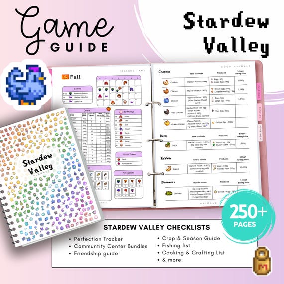 Stardew Valley Planner PDF | 250+ Page Cozy Game Guide | Perfection Tracker, Villager Gift Guide, Fishing Crops | Printable Gaming Organizer