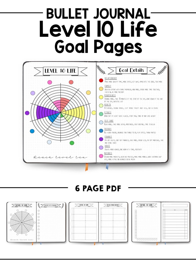 Bullet Journal Level 10 life Goal Planner Printable Etsy