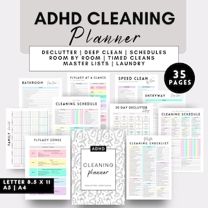 ADHD-schoonmaakplanner | Schoonmaakschema Wekelijks Maandelijks Jaarlijks Schoonmaakchecklist | Opruimen | Familietakenoverzicht | Speed Clean-afdrukbaar