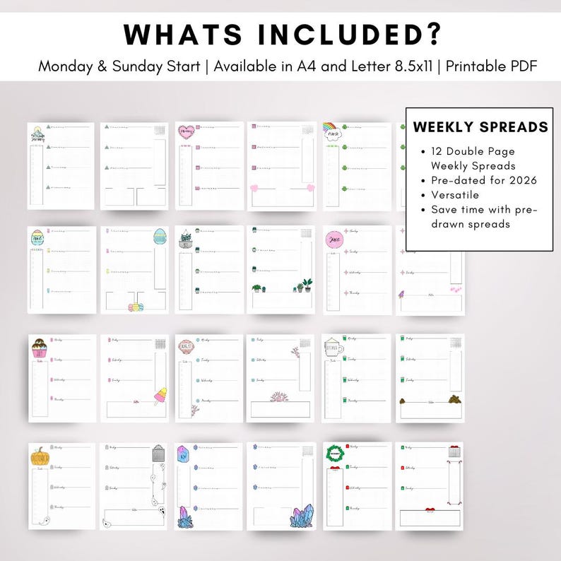 2026 Bullet Planner Journal Monthly Themed Color Version | Dot Grid | Printable | Monday Sunday Start | Download Template Digital Printable image 4