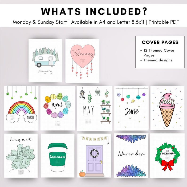 2026 Bullet Planner Journal Monthly Themed Color Version | Dot Grid | Printable | Monday Sunday Start | Download Template Digital Printable image 2