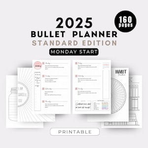 2025 Bullet Planner Journal | Monday Start | Dot Grid | Printable | Download