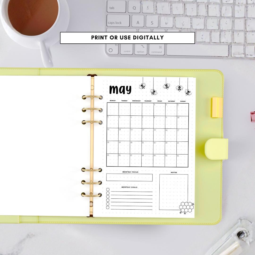May 2026 Journal Bullet Printable Pages Honey Bees Mood Tracker ...
