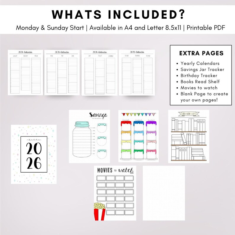 2026 Bullet Planner Journal Monthly Themed Color Version | Dot Grid | Printable | Monday Sunday Start | Download Template Digital Printable image 9