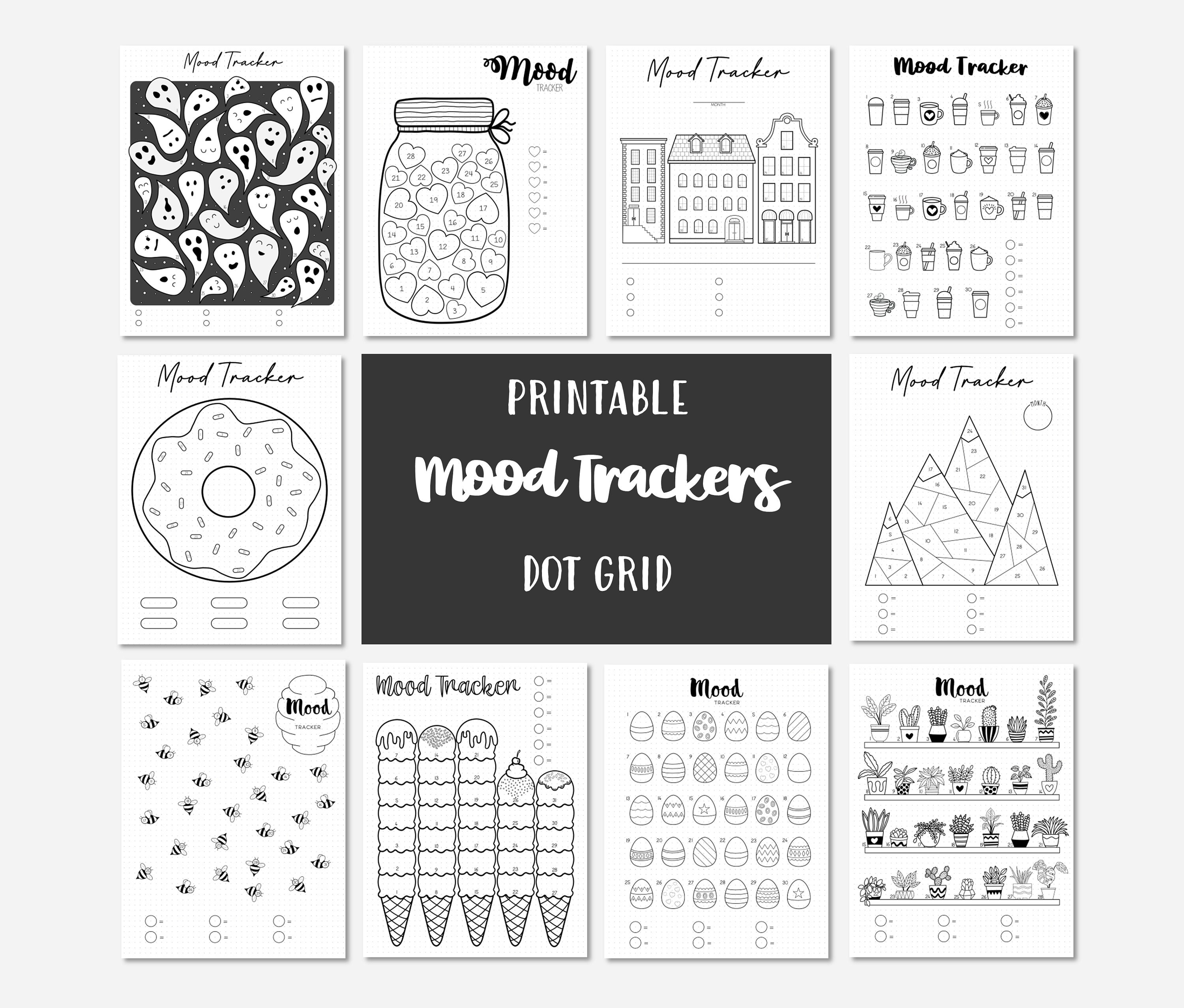 Mood Tracker Printable, Premade Bullet Journal, Bullet Journal Template 