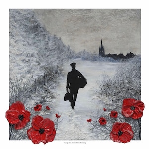 Keep The Home Fires Burning der Erinnerungskünstlerin Jacqueline Hurley ~ Soldat Heimkehr-Erinnerung Kunstdruck