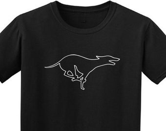Running Greyhound / Lurcher / Whippet Dog  Line Art T Shirt, quality ethical cotton tee, available in a range of colours