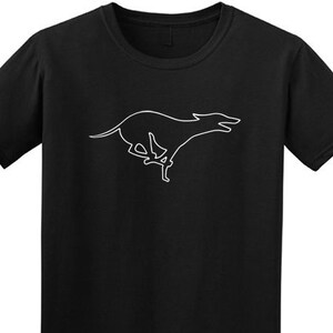 Running Greyhound / Lurcher / Whippet Dog  Line Art T Shirt, quality ethical cotton tee, available in a range of colours