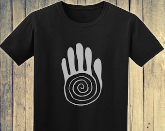 Native american hand design tshirt, ethical tee in a range of colours, **use Code: MULTIBUY for 5% off 2 or more shirts!