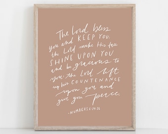 Hand Lettered Print Numbers 6:24-26 The Lord bless you and Keep you | HARD COPY | Free Shipping