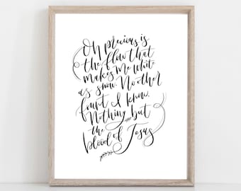 Digital Print Nothing but the Blood of Jesus | Hymn | Hymnal | Hand Lettered