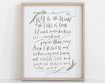 Digital Christmas Print | Joy to the World | Christmas Hymn | Digital Christmas Prints | Hand Lettered Print