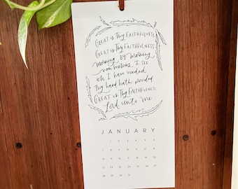 Hand Lettered 2024 Calendar | 12 Month Calendar | Hymns | Hand Lettered Hymns | Minimalist Calendar