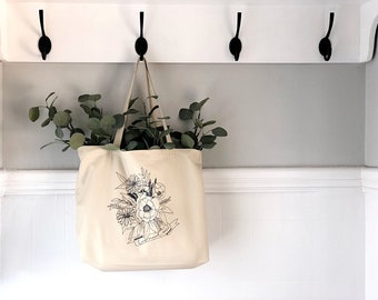 Floral How Much More Large organic tote bag |Large Tote | Christian Accessories | Wear Your Faith | Luke 12