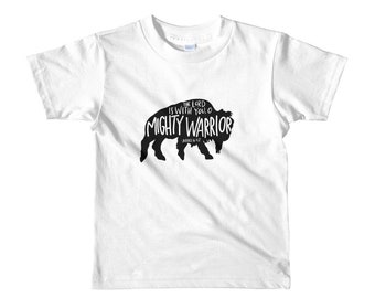 Bufflo Mighty Warrior Short sleeve kids t-shirt | Kids Tee | Christian Clothing | Judges 6:12