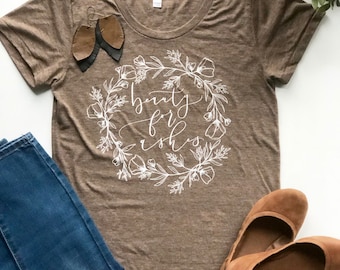 Short Sleeve T Shirt Beauty for Ashes with Floral Wreath Hand Drawn Hand Lettered Isaiah 61:2-3 Bible Verse Scripture Christian Clothing