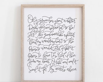 Digital Print Hand Lettered Come thou fount hymn bind my wandering heart to thee