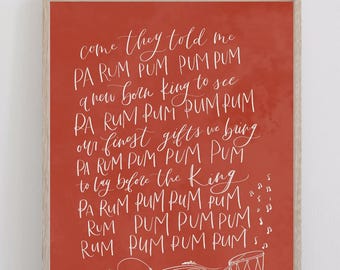 Hand Lettered Print Little Drummer Boy l Hymn | Poster or Print  |