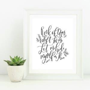 Hand Lettered Digital Print Rock of Ages Cleft For Me Let Me Hide Myself In Thee Hymn