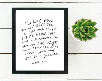 Digital Print Hand Lettered Blessing Numbers 6:24-26 | bible verse | Scripture | Digital Download | The Lord Bless and Keep You