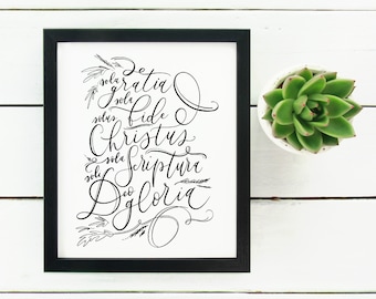 Digital Print Hand Lettered 5 Solas | Digital Print Download | Sola Gratia Sola Fide Solus Christus Sola Scripture Soli Deo Gloria