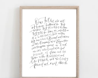 Hand Lettered Print The Lords Prayer | Our Father Who Art in Heaven | Poster or Print  | Free Shipping | Physical Copy