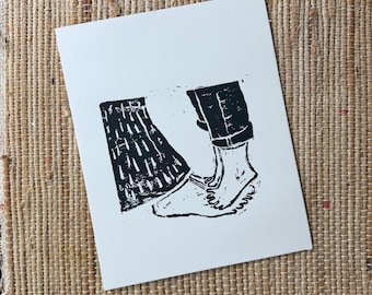 Handmade Linocut Print Mother and Childs Feet | abunDANCE | HARD COPY | Free Shipping | Mothers Day