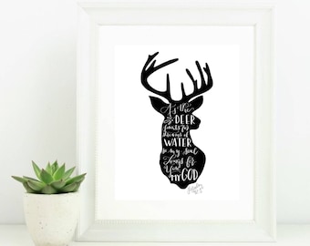 Digital Print with Bible Verse Scripture As the Deer Pants for Streams of Water so my Soul Longs for You My God Psalm 42:1 Deer Silhouette