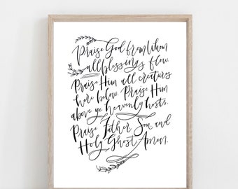 HARD COPY Hand Lettered Print | Doxology | Praise God From Whom All Blessings Flow